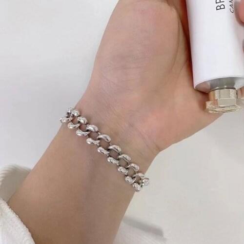 VENTFILLE 925 Sterling Silver Thick Chain Bracelets New Fashion Hip Hop Vintage Couples Simple Design Punk Party Jewelry