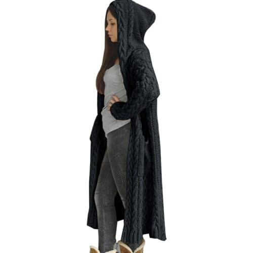 Hooded Cardigan Women Cardigan Solid Long Hooded Jacket