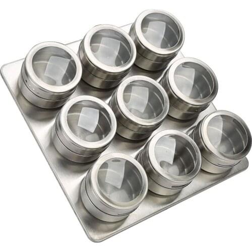 12pcs/9pcs Seasoning Boxes Magnetic Dustproof Visible Stainless Steel Spice Can Seasoning Pot Outdoor Barbecue Cruet