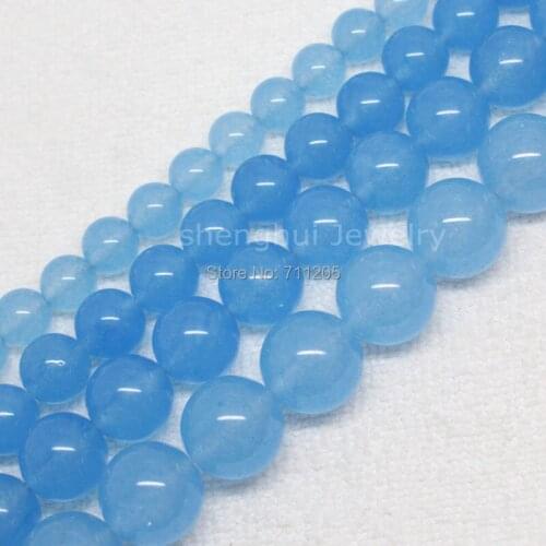 2# Pretty Light Blue Jades 4,6,8,10,12,14mm Round Loose Beads 15"/38cm,we provide mixed wholesale for all items