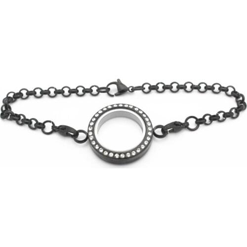 3pcs/lot 25mm Stainless Steel Crystal Floating Locket Chain Bracelet Black Screw Living Glass Locket Bangles DIY Jewelry