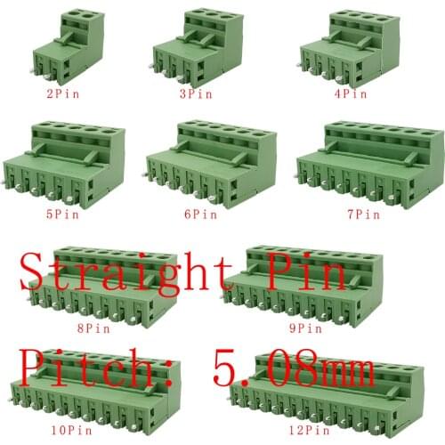 5Pairs 2EDG 5.08 mm Pitch PCB Screw Terminal Blocks Cable Connector 2/3/4/5/6/7/8/9/10P 12Pin Straight Pin Terminals Plug Socket