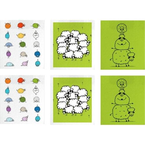 6PCS Sheep Patterns Dishcloth Household Absorbent Cleaning Cloth Microfiber Kitchen Non-stick Oil Towel Rag Kitchen greater