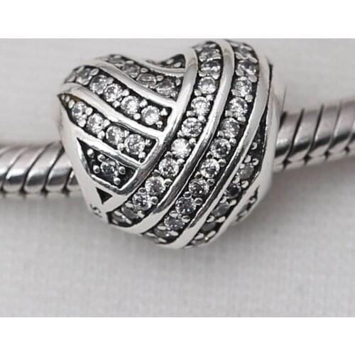 Authentic S925 Silver Bead DIY Jewelry Love Lines Charm fit Lady Bracelet Bangle Pave Clear CZ Girl Gift