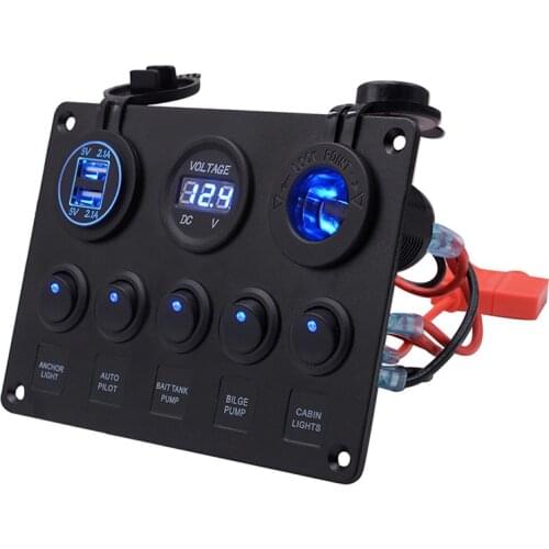 Car Modification Switch Relays Panel Cigarette Lighter Double USB Port Car Charger Voltmeter Combination Control Panel Switch