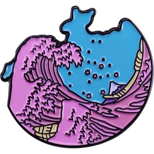 The Great Vaporwave art painting artist accessory Pink wave badge Enamel pin