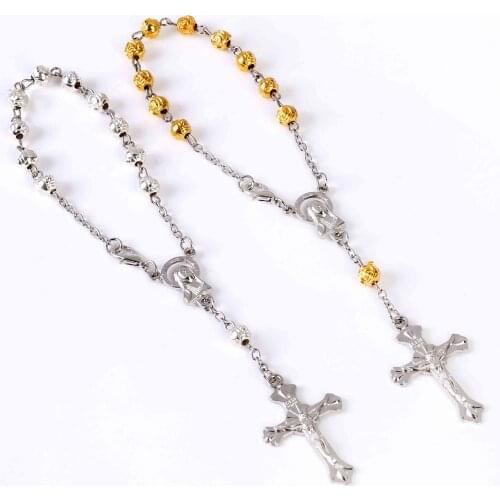 6mm Pearl Bead Rosary Bracelet Cross, Gold Rose Bead Bracelet, Jesus Cross Child Baptism Holy Communion Bracelet