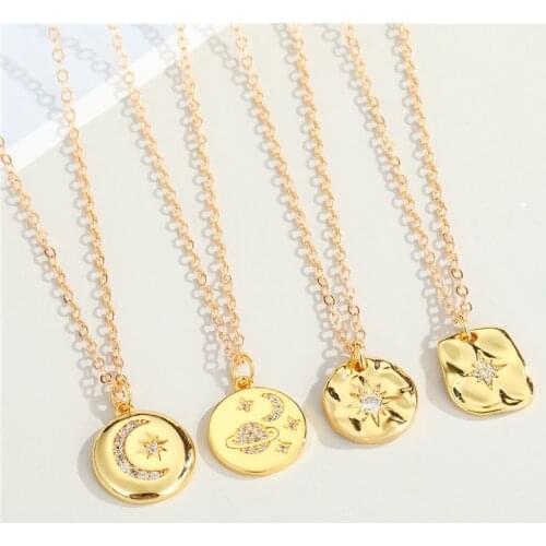 1Pcs Metal Round Moon Star Planet Necklace For Women Gift Jewelry Vintage Shiny Minimalist Meteor Geometry Clavicle Chain N191
