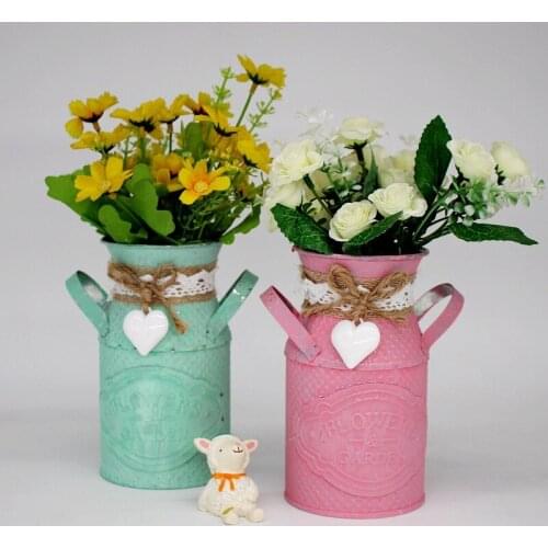 Flower Vase Vintage Table Home Decoration Pots Arrangement Craft Rural Style Shabby Gift Wedding Garden Plants Iron Bucket