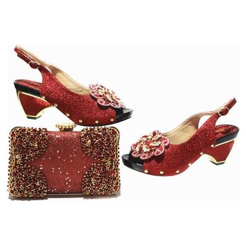 Doershow Italian Shoes and Bags To Match Shoes with Bag Set Decorated with Rhinestone Nigerian Women Wedding Shoes set! HAL1-7
