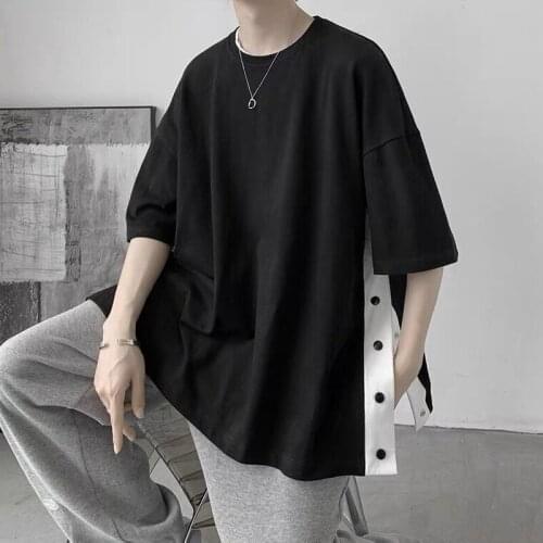 Summer mens breasted T-shirt hip hop short sleeve clothes trend Joker 2021 new half sleeve