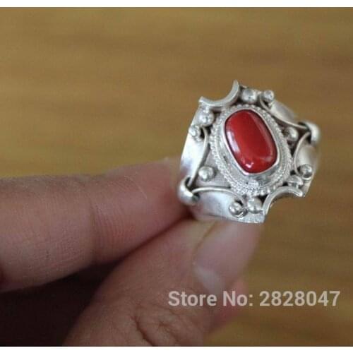 SL041 Nepal Jewelry Sterling Silver 925 Coral Ring Ethnic Tibetan 925 Silver Rings US SIZE 8.25 New Arrival Free Shipping