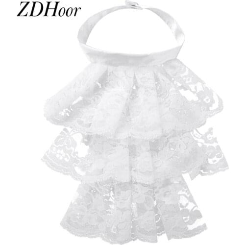 Women Men Detachable Ruffled Lace Jabot Vintage Victorian Fake Collar Exotic Cosplay False Neck Choker Clubwear Steampunk Collar