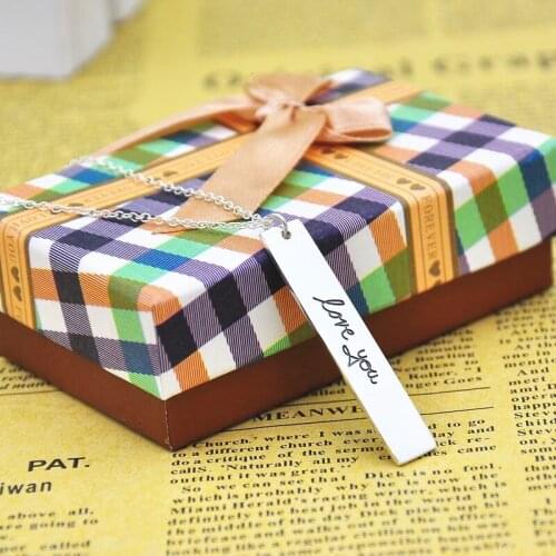 Solid Silver Engraved Handwriting Necklace Personalized Vertical Bar Custom Name Tag Pendent Valentine Gift