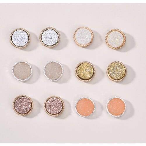 Mini Round Fake Resin Druzy Stone Ear Stud Metallic Rose Gold Druzy Post Earring