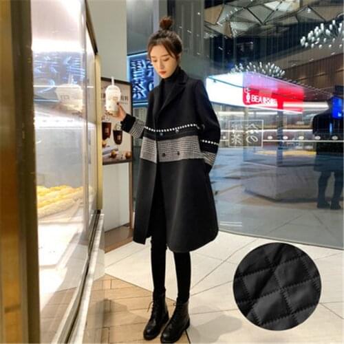 Fashion Woolen Coat Womens mid-length 2020 New Autumn Winter Korean black Long Wool Coats Female Overcoats b559