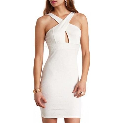 Fashion Lady Dress Rose Embossed X-Front Bodycon Dress Cheap Summer Cross Front Halter Dress