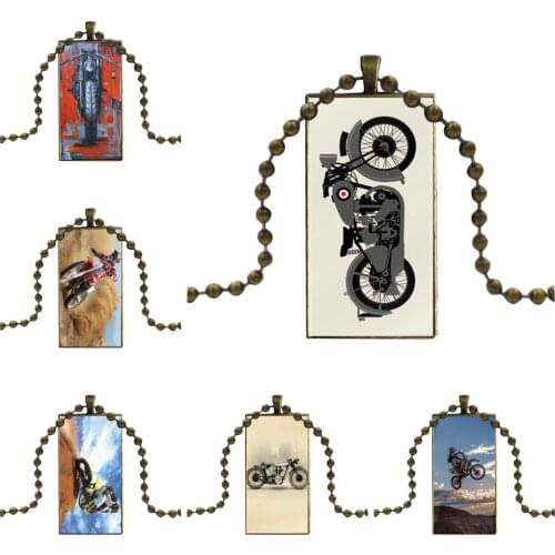 Design Fashion Vintage Glass Women Rectangle Necklace Pendants For Women Girl Gift Moto Cross Motorcycle Sports Black