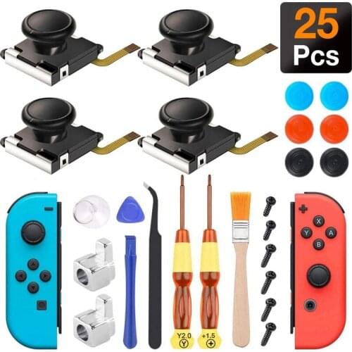 Top (4 Pack) 3D Analog Stick Repair Kit for Nintendo Switch Joy Con with Metal Buckles/Screwdriver/Thumbstick Grips