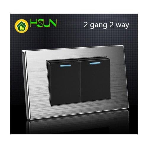 Us Standard 2 Gang 2 Way On / Off Wall Light Switch With Led Indicator Stainless Steel Panel 118mm * 72mm