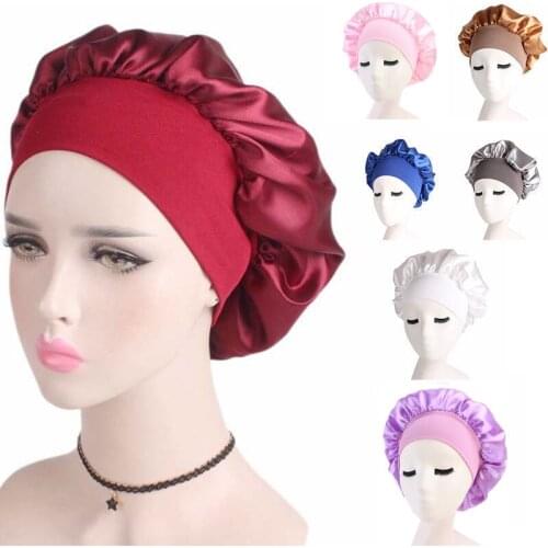 2021 Newly Womens Satin Solid Sleeping Hat Night Sleep Cap Hair Care Bonnet Nightcap For Women Men Unisex Cap bonnet de nuit