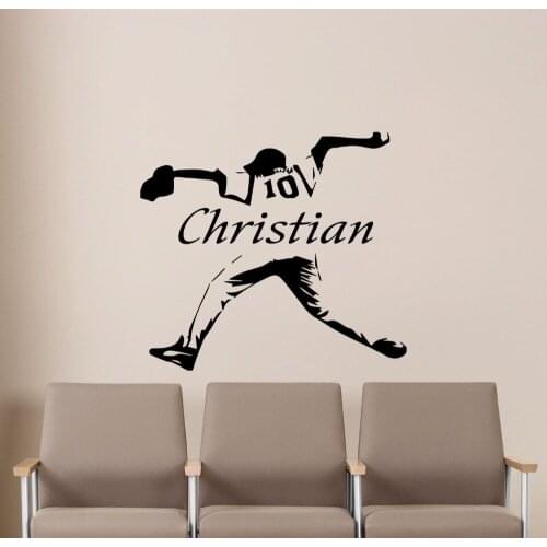 Personalized Baseball Wall Vinyl Decal Gym Sport Pitcher Custom Name Logo Boy Sticker Poster adesivo de parede A713