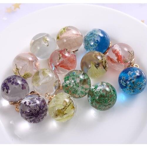 Fashion 7Colors 2Pcs/Pack Glass Pendants Transparent Beads Dried Flowers Pattern Charm Pendants For Jewelry Making Diy Handmade