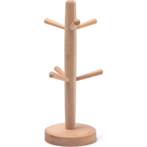 Solid wood cup shelf mug shelves kitchen rack storage tree decor beige wood