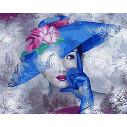 Portrait Embroidery Mosaic Craft Hat Women Diamond Painting Kits Beads Picture Wall Paper Rhinestones Drawing Christmas Gift