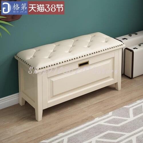 Simple American Style Solid Wood Shoe Changing Stool Shoe Cabinet Household Doorstep Shoe Wearing Stool Shoe Rack Storage Stool