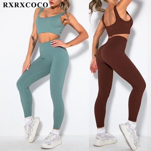 RXRXCOCO Womens Sportswear Yoga Set Workout Clothes Athletic Wear Sports Gym Legging Seamless Fitness Bra Sleeveless Yoga Suit