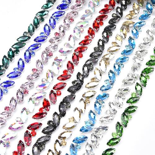 AB Color Rhinestone Cup Chain Diamond 7*15 Horse Eye Glass Decorative Crystal Trimming Sew on Sash Belt Garment Accessories