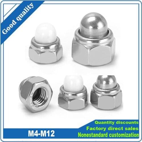 DIN986 304 Stainless Steel Acorn Cap Cover Semicircle Dome Hex Insert Lock Nut M4 M5 M6 M8 M10 M12 Self-locking Nylock Locknut