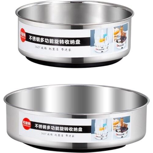 Stainless Steel 360 Rotating Tray Kitchen Storage Container for Spice jar Food Snack Storage Plate Bathroom Cosmetic Organizer