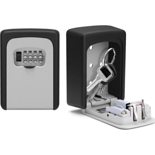 Key Lock Box Wall Mounted Aluminum Alloy Key Safe Box Weatherproof 4 Digit Combination Key Storage Lock Box Indoor Outdoor