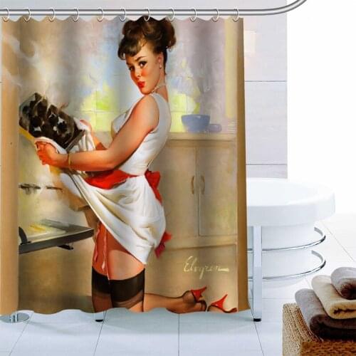 Nice Pin Up Girls Shower Curtain 12 Hook Polyester Fabric 3D Printing Bathroom Curtain Waterproof Bath Curtain Decor