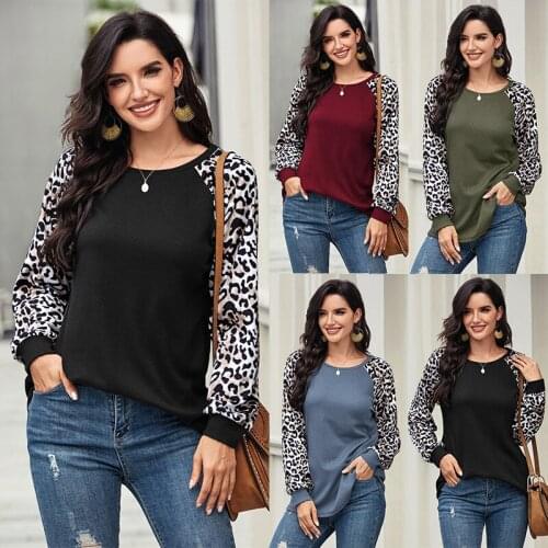 Women Round Neck Leopard Print Long Sleeve Casual T shirt Femme Vintage Women Clothes