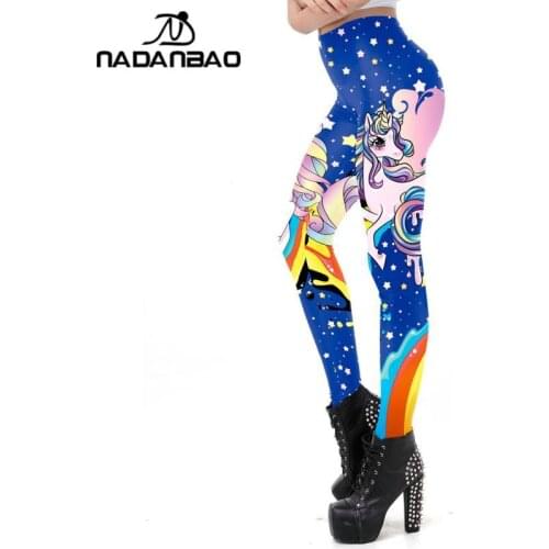 NADANBAO 2021 New Leggings Fashion Cute Unicorn Print Legings Women Elastic Fitness Leggins Mid Waist Trouser Skinny Sexy Pant