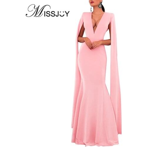 MISSJOY 2020 New Summer Office Ladies Sheath Black Women Dress Mermaid Long Formal Party Robe Sexy Patchwork Deep V-Neck Elegant
