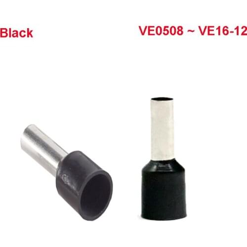 10~100PCS Tubular Wire Terminal Connector Electrical Cable Wire Ferrules Black Color VE0508 VE0512 VE7508 VE7512 ~ VE1508