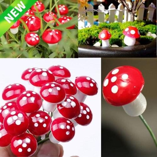 10Pcs 2cm Artificial Mini Mushroom Miniatures Fairy Garden Moss Terrarium Resin Crafts Decorations Stakes Craft