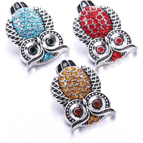 10pcs/lot New Snap Jewelry cute owl Crystal Rhinestone 18mm Snap Buttons Fit Snaps Bracelet Bangles DIY Accessories 9118