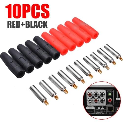 10pcs Newest Copper Banana Female Insulated Jack Speaker Cables Connector Suitable for 4mm Non-Insulated Banana Plug Red+Black