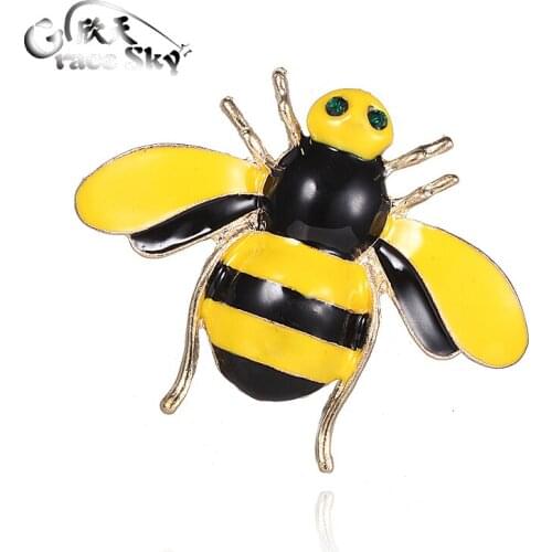 2018 Fashion Jewelry Enamel Pin Metal Rhinestone Crystal Bee Brooch Peniti Hijab Safety Pin Broche Vintage Brooches For Women