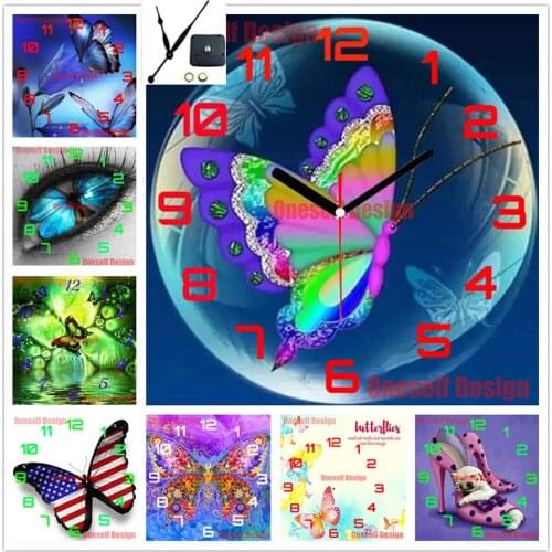 2020 new 5d diamond painting with clock butterfly 5d diamond embroidery sale with clock butterfly decoration home Christmas gift