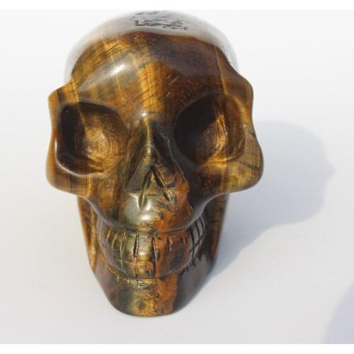 420g Natural Pretty Tiger 's Eye Carved Quartz Crystal Skull ranging From China free shipping k12