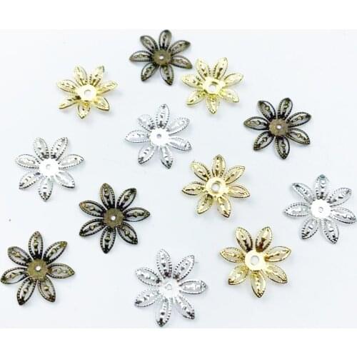 50pcs 18mm bead caps Metal Flower Filigree Wraps Crafts Gift Decoration DIY Cosplay Bridal hair accessories Wholesale Charms
