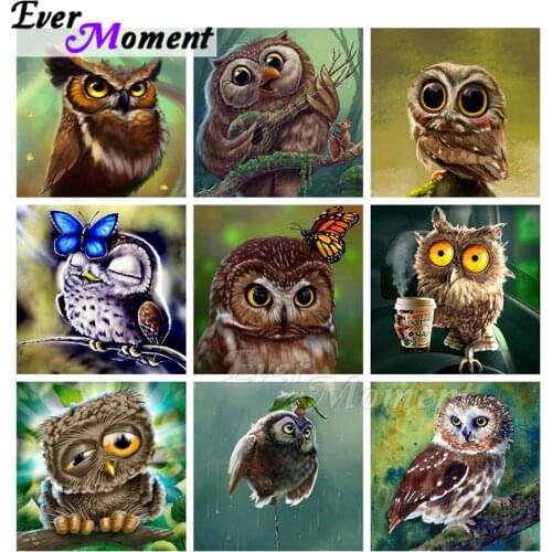 Ever Moment Diamond Painting Cartoon Owl Big Eye Full Square Resin Drill Home Decoration Painting By Diamond Handicraft ASF2154