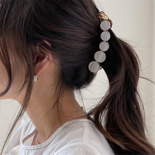 AOMU Korean Vintage Round Acrylic Hair Claws Grab Transparent Shell Banana Clip Horsetail Clip Vertical Barrettes for Women