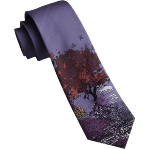 Free Shipping New Male mens Original design printed tie female students gift necktie [Quiet Realm] Purple Water Deer Night Mood